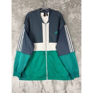 Adidas Track Jacket Full Zip Colorblock 3 Stripe Logo Mens 2XL Green Blue White